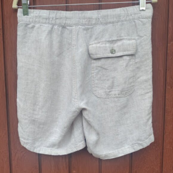 SAKS FIFTH AVENUE | 100% Linen Beige Khaki 7" Inseam Summer Resort Wear Shorts S - Picture 2 of 9